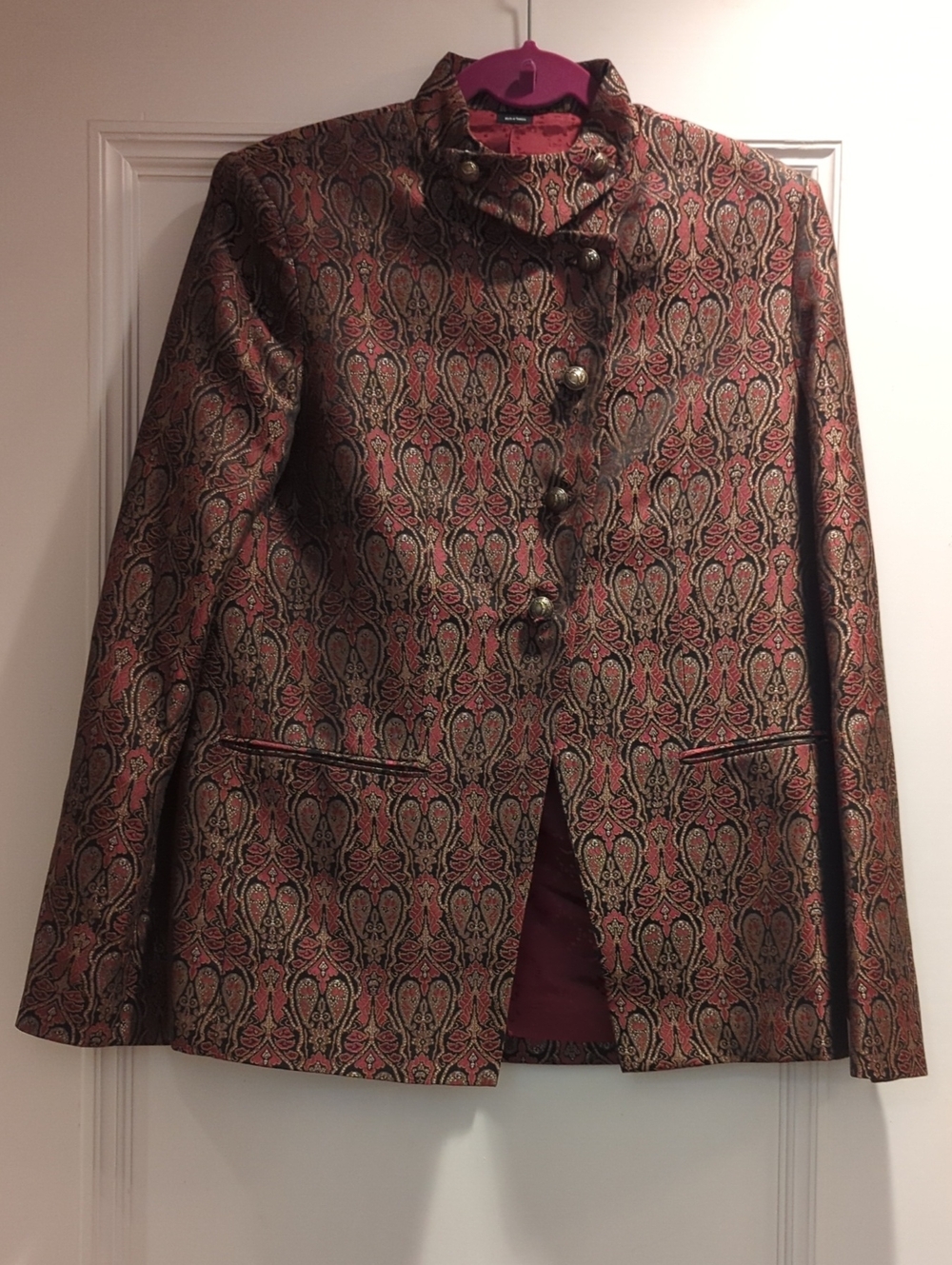 Zadig & Voltaire Metallic Red and Gold Brocade Stand-Collar Jacket